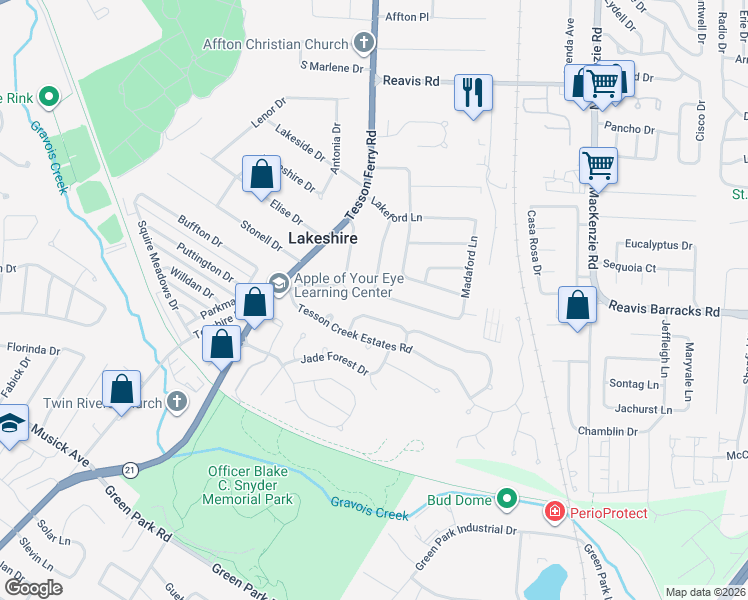map of restaurants, bars, coffee shops, grocery stores, and more near 9872 Lindhall Lane in Affton