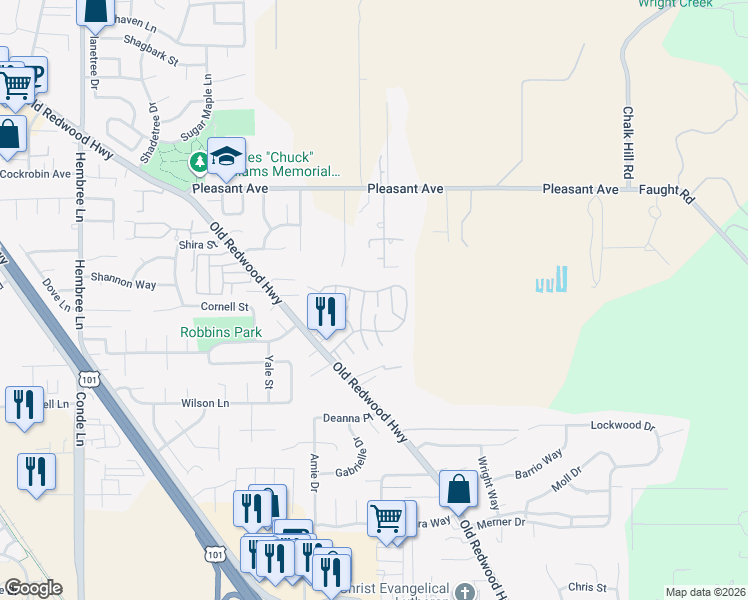 map of restaurants, bars, coffee shops, grocery stores, and more near 77 Shamrock Circle in Santa Rosa