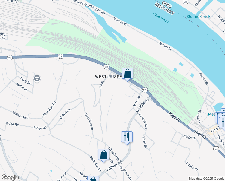 map of restaurants, bars, coffee shops, grocery stores, and more near 1000 Grandview Dr in Flatwoods