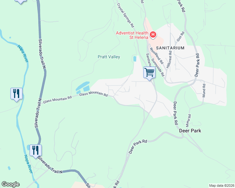 map of restaurants, bars, coffee shops, grocery stores, and more near 109 Glass Mountain Road in St. Helena