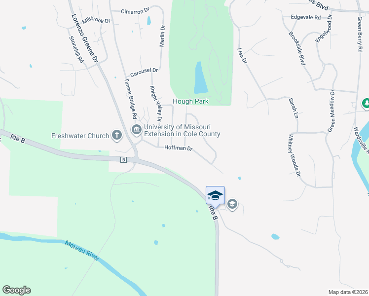 map of restaurants, bars, coffee shops, grocery stores, and more near 2442 Iven Road in Jefferson City