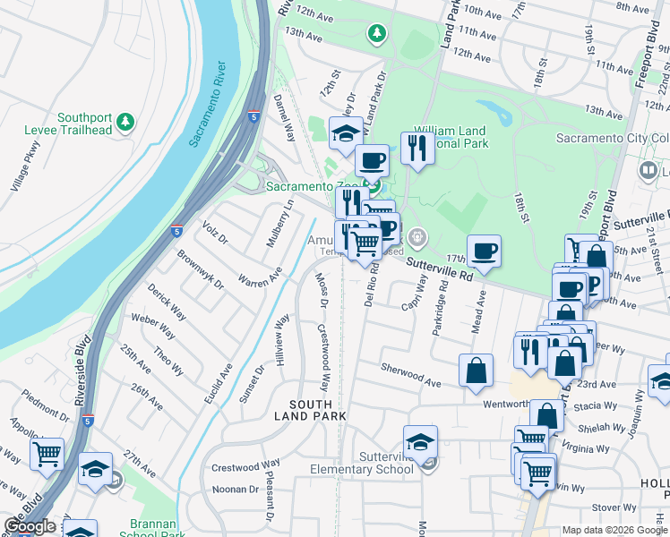 map of restaurants, bars, coffee shops, grocery stores, and more near 4151 Lucas Court in Sacramento