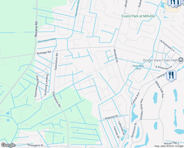 map of restaurants, bars, coffee shops, grocery stores, and more near 30199 Brandywine Drive in Millville