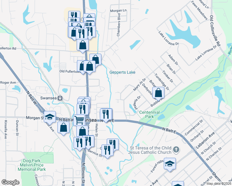 map of restaurants, bars, coffee shops, grocery stores, and more near 202 Castellano Drive in Swansea