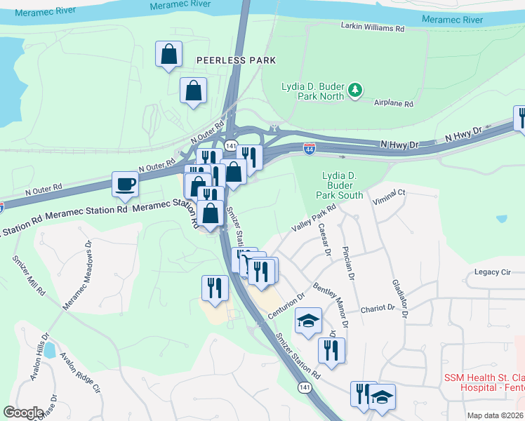 map of restaurants, bars, coffee shops, grocery stores, and more near 1 Thornhedge Drive in Fenton