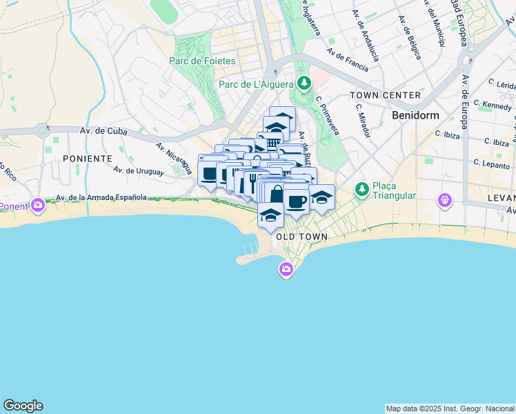 map of restaurants, bars, coffee shops, grocery stores, and more near in Benidorm