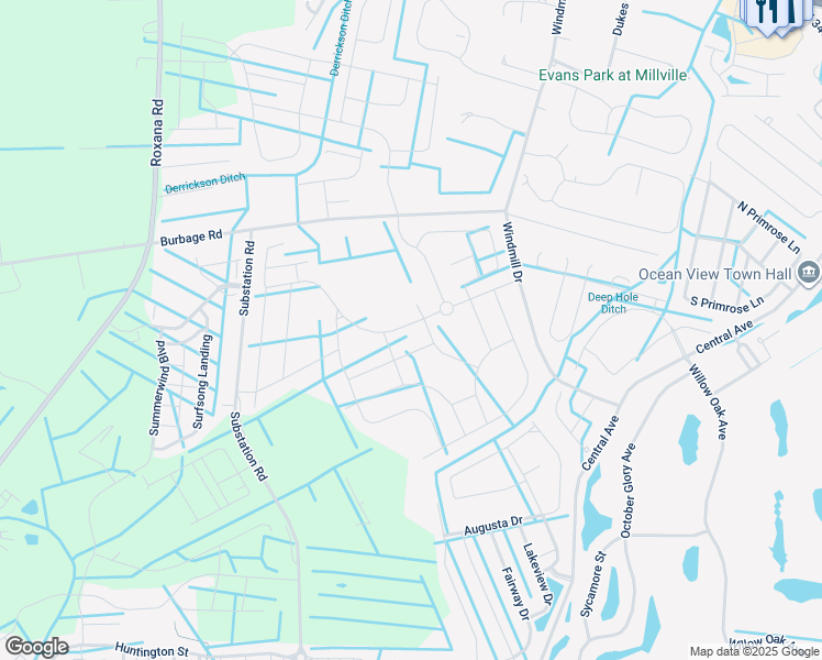 map of restaurants, bars, coffee shops, grocery stores, and more near 30195 Brandywine Drive in Millville