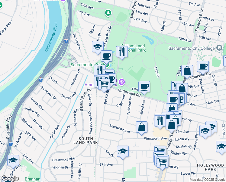 map of restaurants, bars, coffee shops, grocery stores, and more near 1415 Carrousel Lane in Sacramento