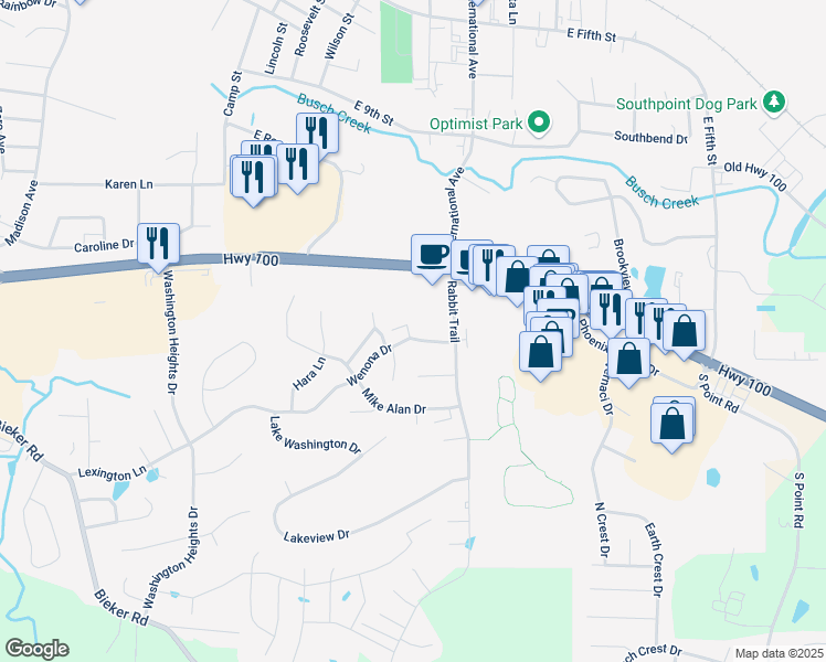 map of restaurants, bars, coffee shops, grocery stores, and more near 5 Wenona Drive in Washington