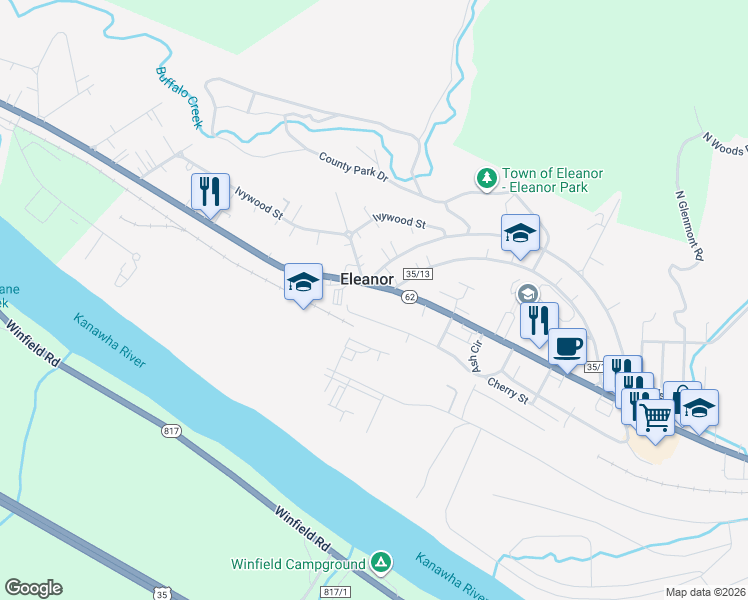 map of restaurants, bars, coffee shops, grocery stores, and more near 911 Roosevelt Boulevard in Eleanor