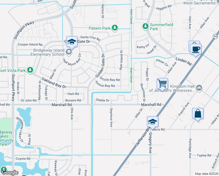 map of restaurants, bars, coffee shops, grocery stores, and more near 3335 Seymore Avenue in West Sacramento