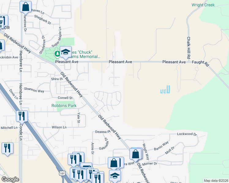 map of restaurants, bars, coffee shops, grocery stores, and more near 77 Shamrock Circle in Santa Rosa