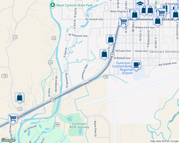 map of restaurants, bars, coffee shops, grocery stores, and more near 902 U.S. 50 in Gunnison