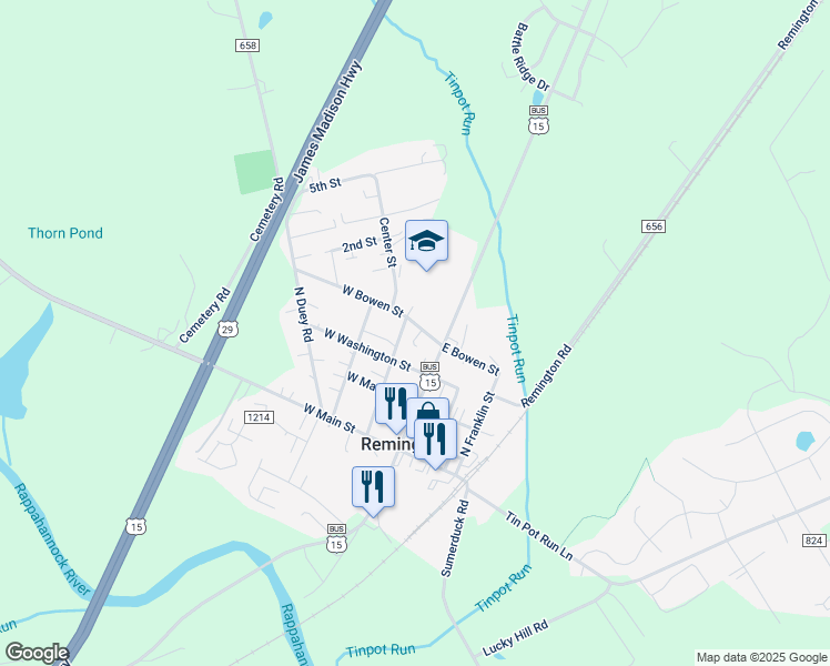 map of restaurants, bars, coffee shops, grocery stores, and more near 106 West Bowen Street in Remington