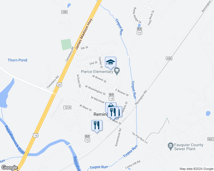 map of restaurants, bars, coffee shops, grocery stores, and more near 106 West Bowen Street in Remington