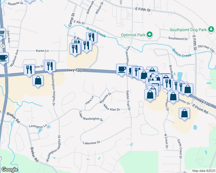 map of restaurants, bars, coffee shops, grocery stores, and more near 49 Wenona Drive in Washington
