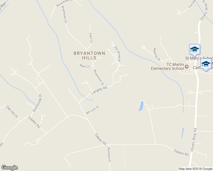 map of restaurants, bars, coffee shops, grocery stores, and more near 13140 Langley Road in Bryantown