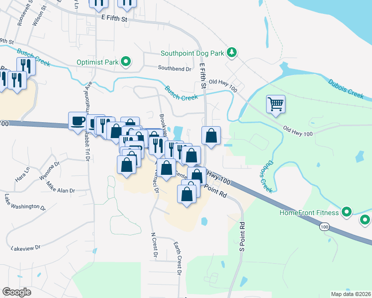 map of restaurants, bars, coffee shops, grocery stores, and more near 2304 Willows Court in Washington