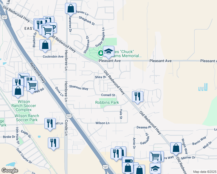 map of restaurants, bars, coffee shops, grocery stores, and more near 125 Wade Drive in Windsor