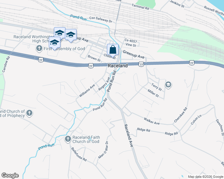 map of restaurants, bars, coffee shops, grocery stores, and more near in Russell