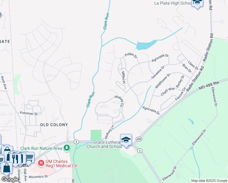map of restaurants, bars, coffee shops, grocery stores, and more near Winterberry Court in La Plata