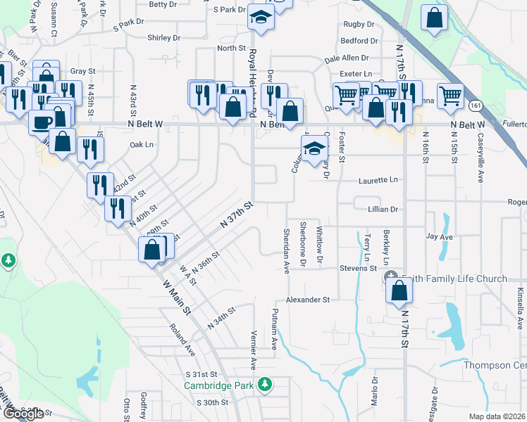 map of restaurants, bars, coffee shops, grocery stores, and more near 217 Columbus Drive in Belleville