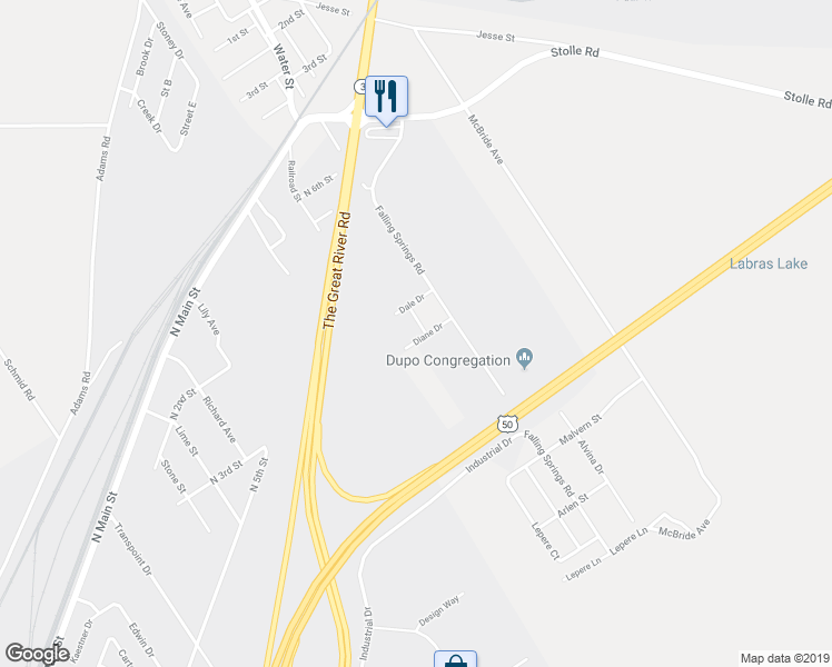 map of restaurants, bars, coffee shops, grocery stores, and more near 1115 Nancy Drive in Dupo