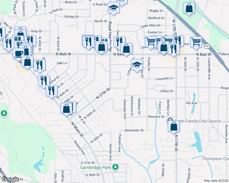 map of restaurants, bars, coffee shops, grocery stores, and more near 217 Columbus Drive in Belleville