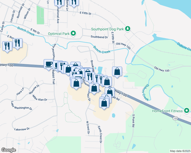 map of restaurants, bars, coffee shops, grocery stores, and more near 4141 Brookview Drive in Washington