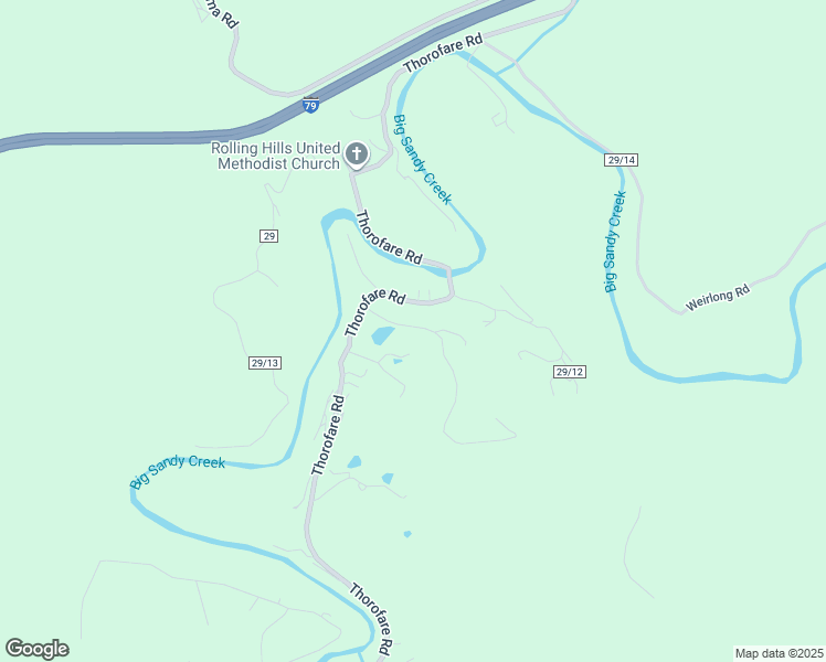 map of restaurants, bars, coffee shops, grocery stores, and more near Thorofare Road in Clendenin