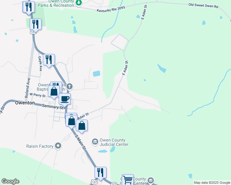 map of restaurants, bars, coffee shops, grocery stores, and more near East Adair Street in Owenton