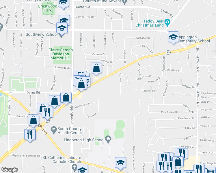 map of restaurants, bars, coffee shops, grocery stores, and more near 11422 Gravois Rd in St Louis