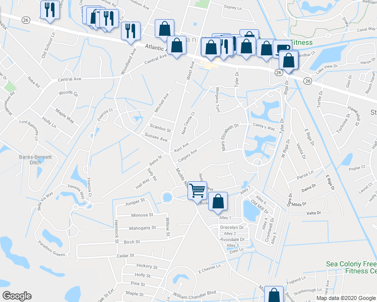 map of restaurants, bars, coffee shops, grocery stores, and more near 16 Calgary Avenue in Ocean View