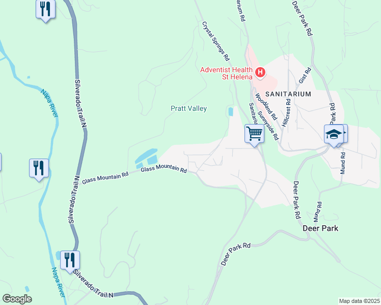 map of restaurants, bars, coffee shops, grocery stores, and more near 324 Glass Mountain Road in St. Helena