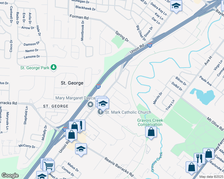 map of restaurants, bars, coffee shops, grocery stores, and more near 1610 Union Road in St. Louis