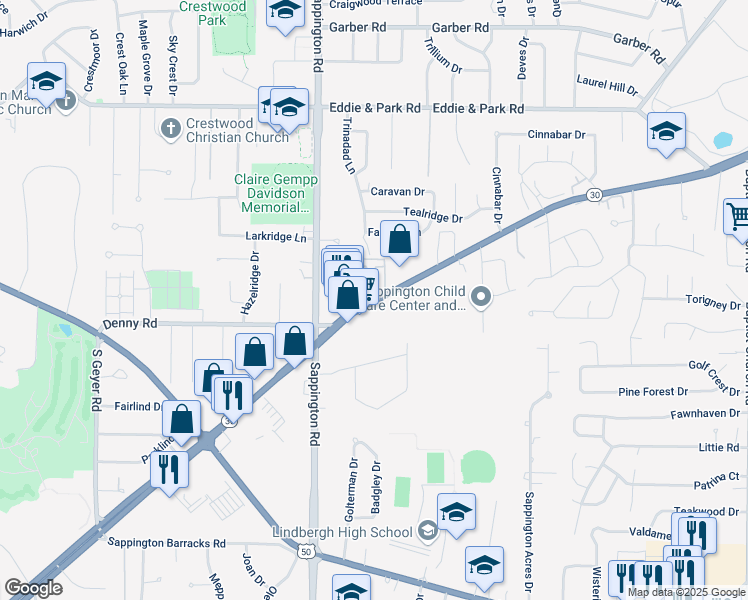 map of restaurants, bars, coffee shops, grocery stores, and more near 11515 Gravois Road in St. Louis