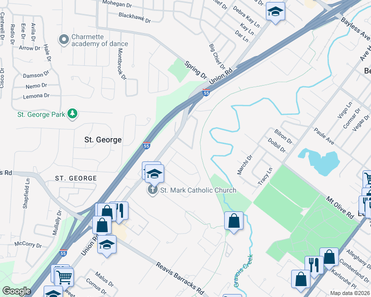 map of restaurants, bars, coffee shops, grocery stores, and more near 4222 Leeshore Drive in St. Louis