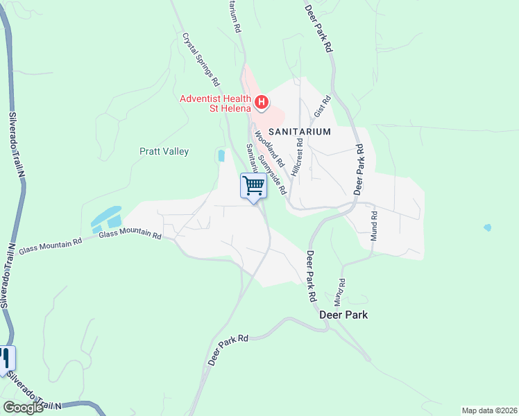 map of restaurants, bars, coffee shops, grocery stores, and more near Crystal Springs Rd & Rose Ln in Saint Helena