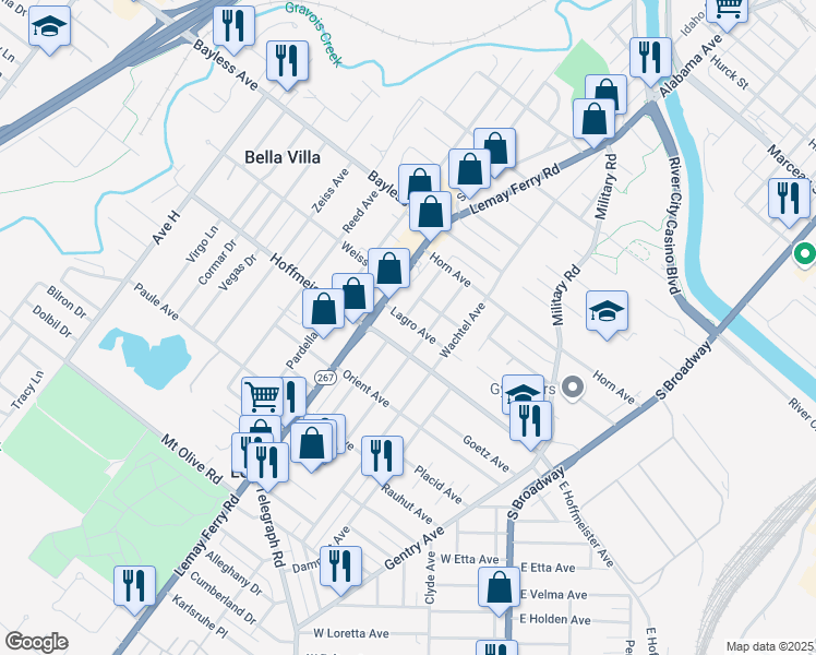 map of restaurants, bars, coffee shops, grocery stores, and more near 714 Lagro Avenue in St. Louis