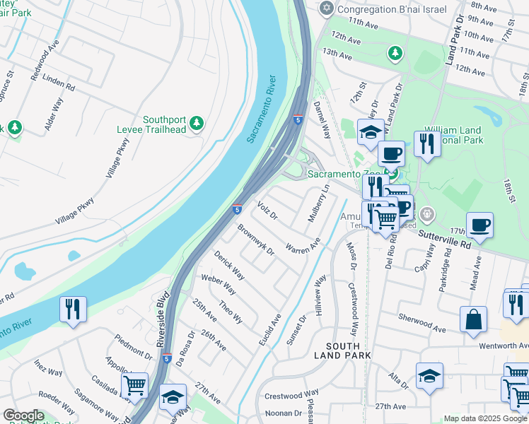 map of restaurants, bars, coffee shops, grocery stores, and more near 4201 Canby Way in Sacramento