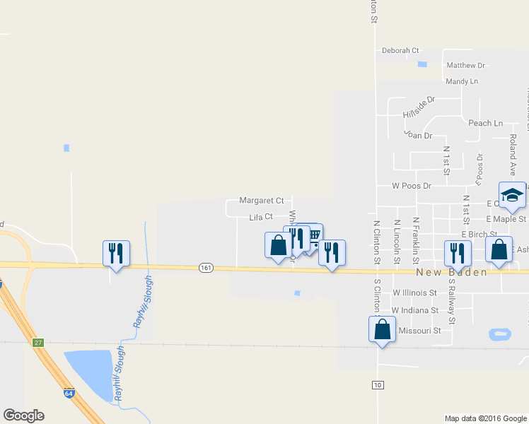 map of restaurants, bars, coffee shops, grocery stores, and more near 704 Lila Court in New Baden