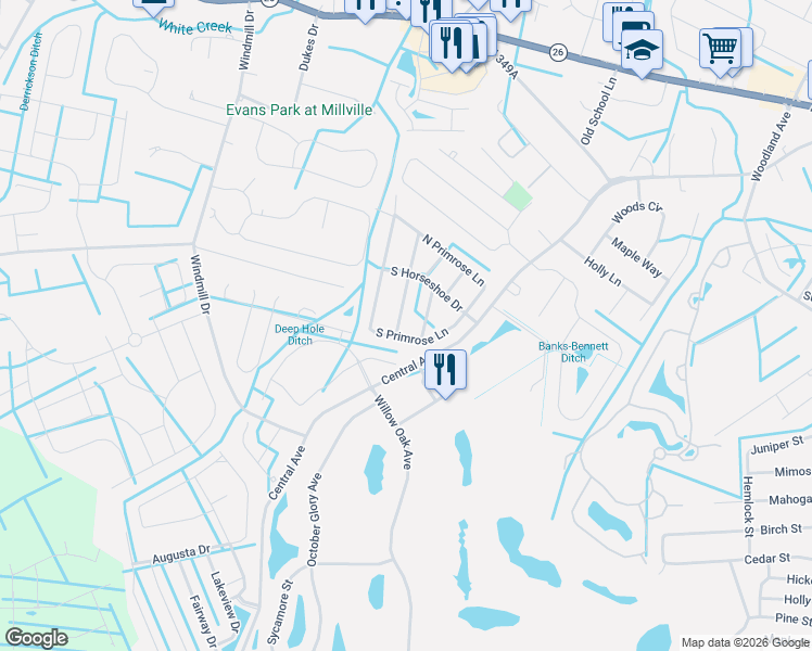 map of restaurants, bars, coffee shops, grocery stores, and more near 21 Windmill Lane in Ocean View