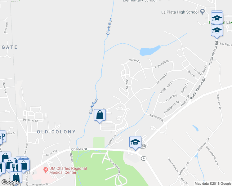 map of restaurants, bars, coffee shops, grocery stores, and more near 6 Winterberry Court in La Plata