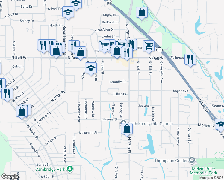 map of restaurants, bars, coffee shops, grocery stores, and more near 14 Jennine Drive in Belleville