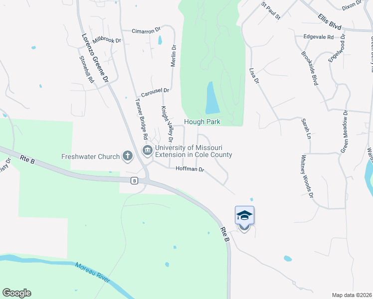 map of restaurants, bars, coffee shops, grocery stores, and more near 2429 Parkcrest Drive in Jefferson City