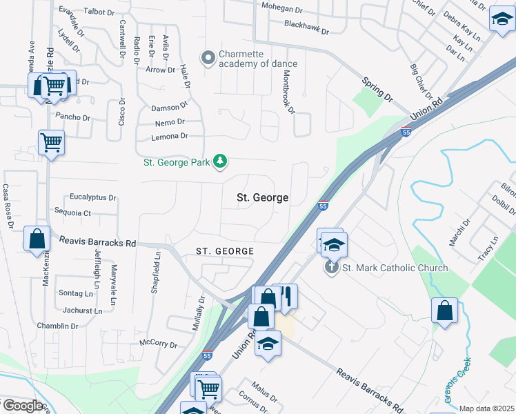map of restaurants, bars, coffee shops, grocery stores, and more near in St. George