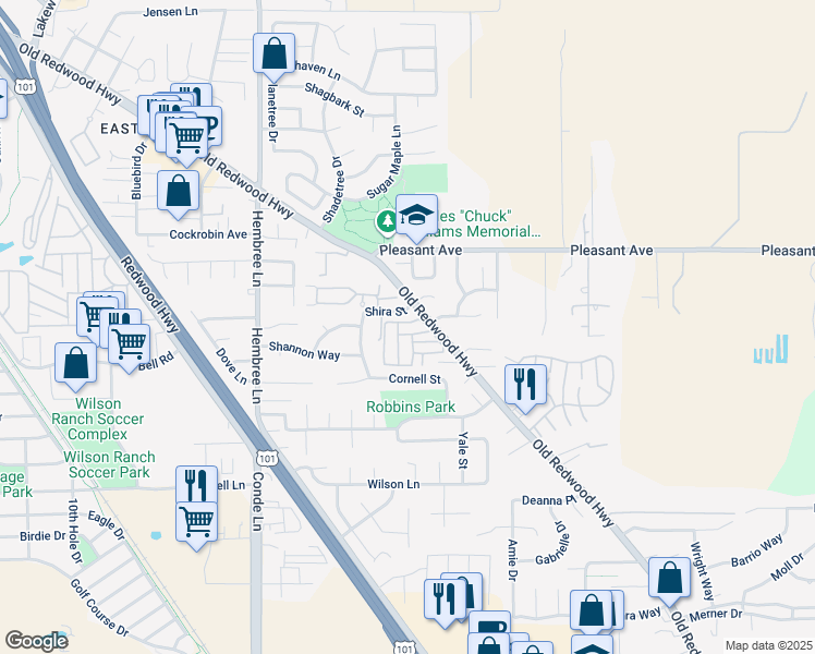 map of restaurants, bars, coffee shops, grocery stores, and more near 125 Wade Drive in Windsor