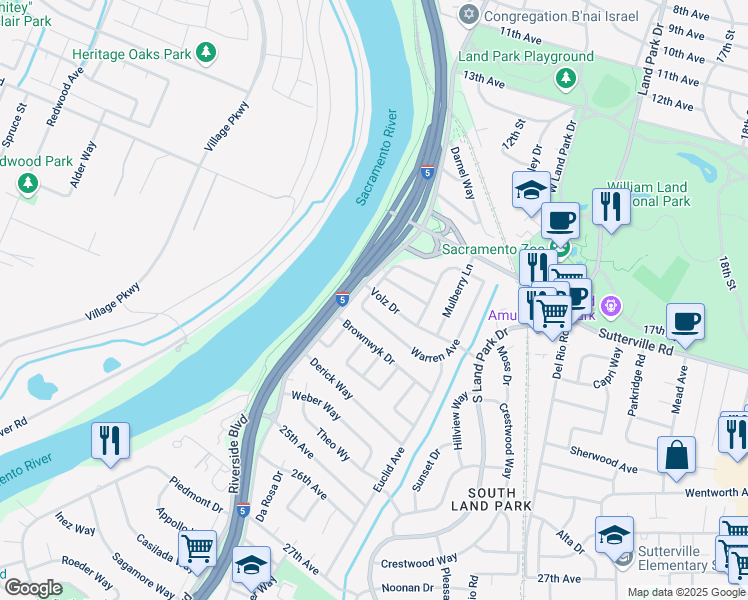 map of restaurants, bars, coffee shops, grocery stores, and more near 4201 Canby Way in Sacramento