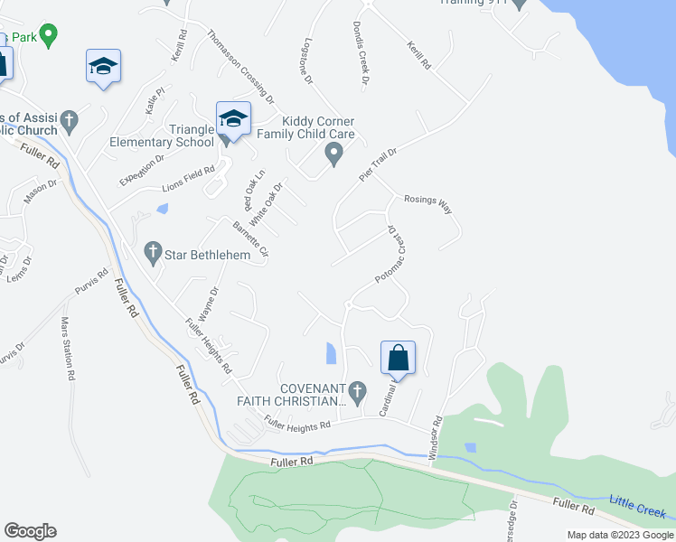 map of restaurants, bars, coffee shops, grocery stores, and more near 3395 Oakham Mount Drive in Triangle