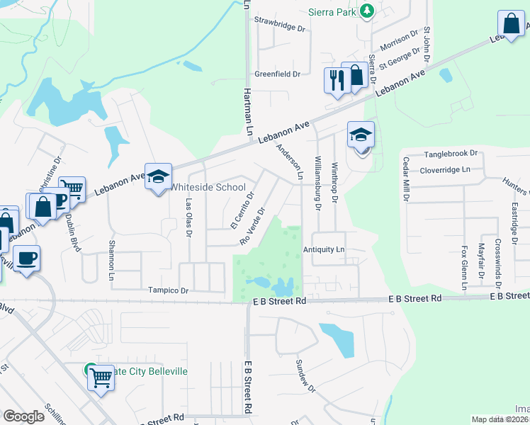 map of restaurants, bars, coffee shops, grocery stores, and more near 30 Rio Verde Drive in Belleville